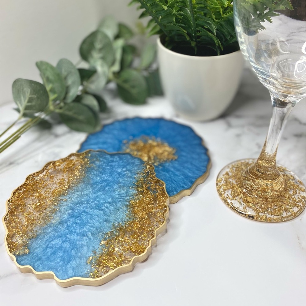 Blue and Gold Geode Coasters - Picture 3 of 10